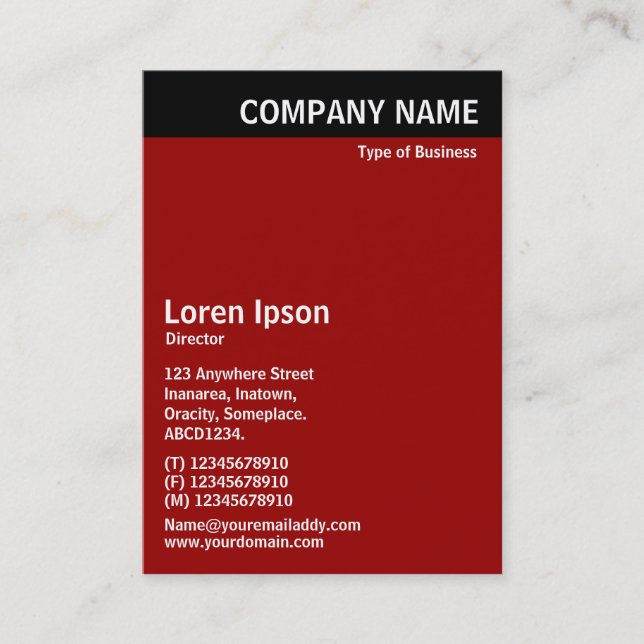 Vertical Header - Black with Maroon 990000 Business Card (Front)