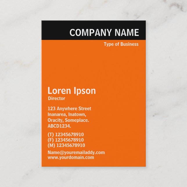 Vertical Header - Black with Orange FF6600 Business Card (Front)