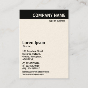 Vertical Header - Black with White (Cream Card) Business Card