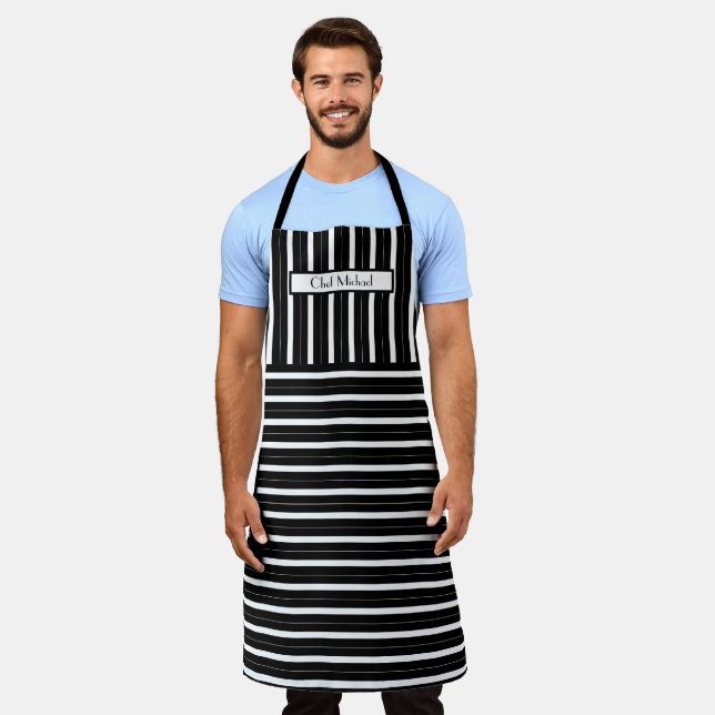 Vertical Horiz Stripe #3 DIY Colours Black White S Apron (Worn)