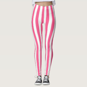 Vertical Hot Pink and White Stripes Leggings