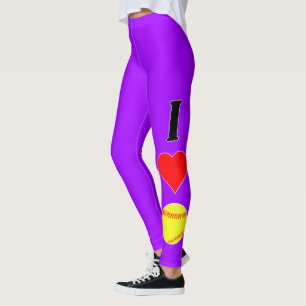 Vertical I Love/Heart Softball Custom Colour Sport Leggings