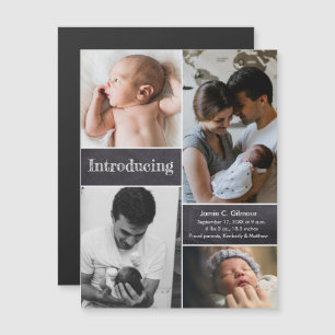 Vertical Introducing photo collage baby birth Magnetic Invitation