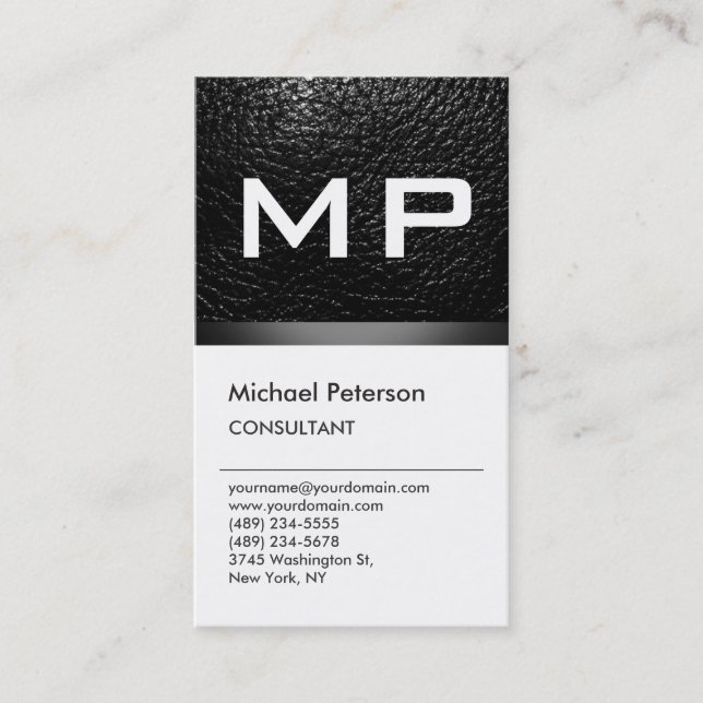Vertical Leather Effect Monogram Business Card (Front)