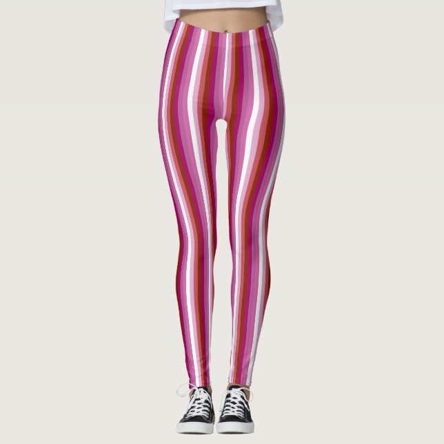 Vertical Lesbian Pride Flag Leggings (Front)