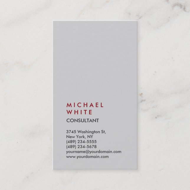 Vertical Light Grey Professional Trendy Business Card (Front)