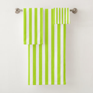 Vertical Lime Green and White Stripes Bath Towel Set