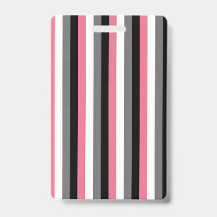 Vertical Lines Pink White Grey Black Stripes ID Badge