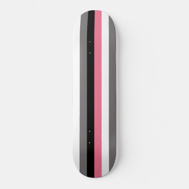 Vertical Lines Pink White Grey Black Stripes Skateboard (Front)