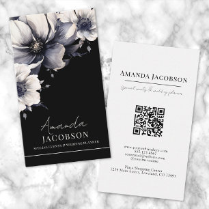 Vertical Logo Black Floral Elegant Professional Business Card