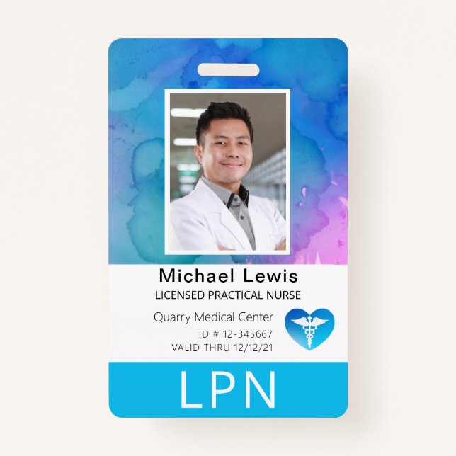 Vertical LPN, Licensed Practical Nurse, Photo ID ID Badge (Front)