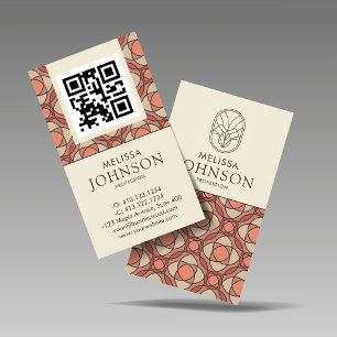Vertical Mid-Century Modern Geometric QR Business Card
