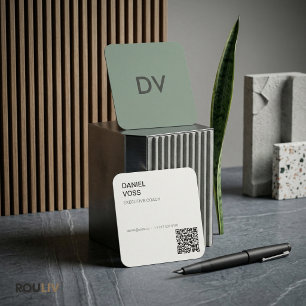 Vertical Minimal Modern QR Code Professional Square Business Card