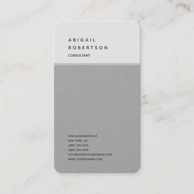 Vertical Minimalist Plain Modern Grey Business Card (Front)