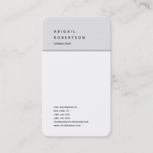 Vertical Minimalist Plain Modern Grey White Trendy Business Card