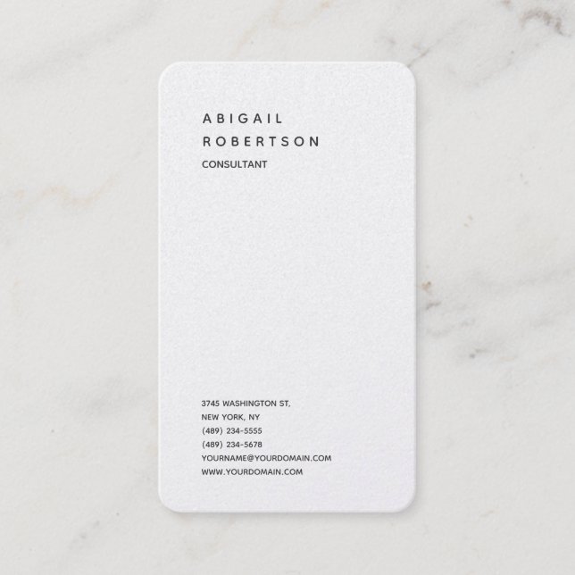 Vertical Minimalist Plain Modern White Trendy Business Card (Front)