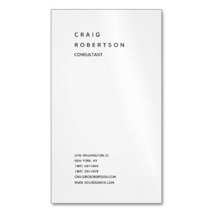 Vertical Minimalist Plain Modern White Trendy Magnetic Business Card