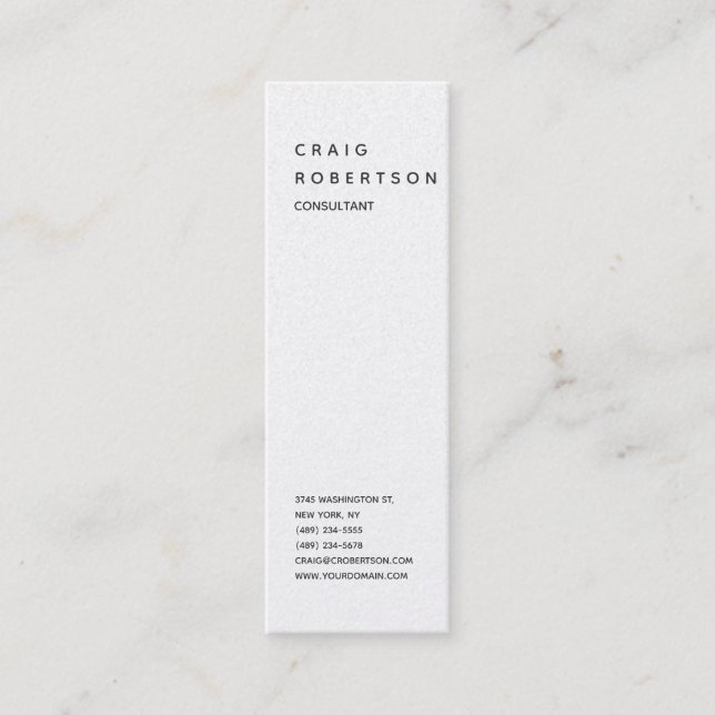 Vertical Minimalist Plain Modern White Trendy Mini Business Card (Front)