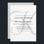Vertical Modern Classic Monogram in Grey Wedding Invitation<br><div class="desc">These stylish wedding invitations display your monogram in large,  modern text coloured in soft grey on a white background. A simple,  elegant look for your modern wedding.</div>