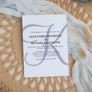 Vertical Modern Monogram   Blue Wedding Invitation