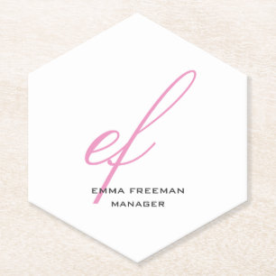 Vertical modern pink grey white huge monogram paper coaster