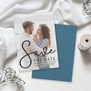 Vertical Modern Script Photo Save the Date Card
