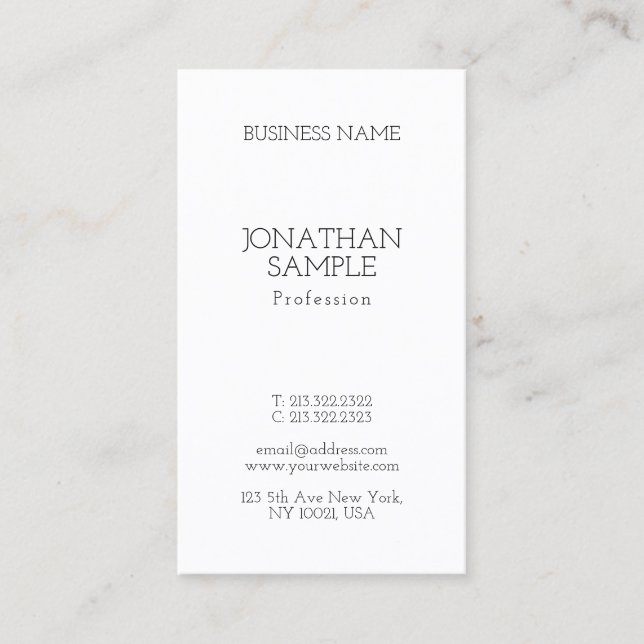 Vertical Modern Sleek Elegant Professional Trendy Business Card (Front)