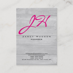 Vertical modern wood background script monogram business card