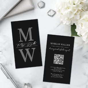 Vertical Monogram Black Professional Business Card