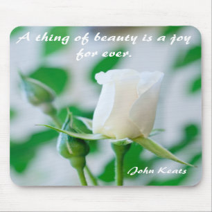 Vertical Mousemat White Rose & Keats Quote