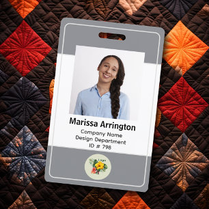 Vertical Neutral Gray Photo Name Tag ID Badge