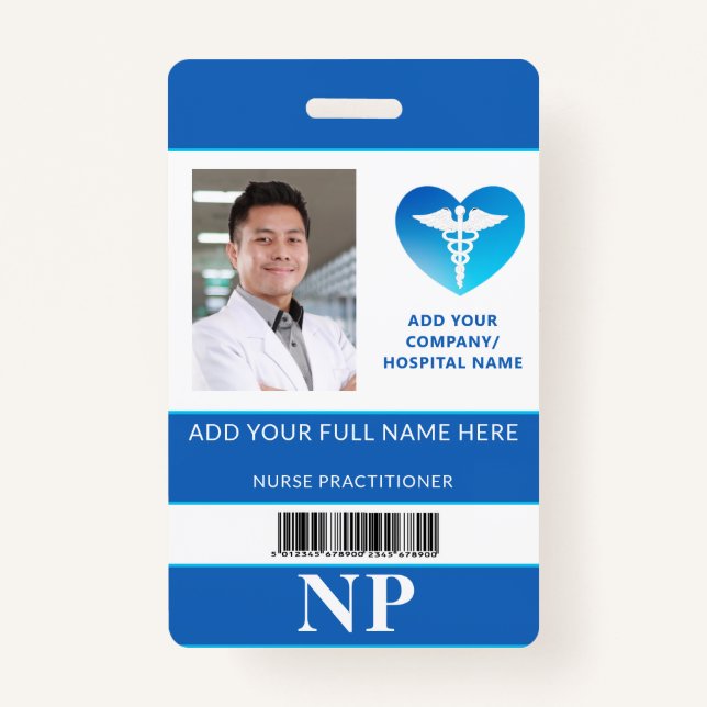 Vertical NP,  Nurse Practitioner Photo ID Bar Code ID Badge (Front)