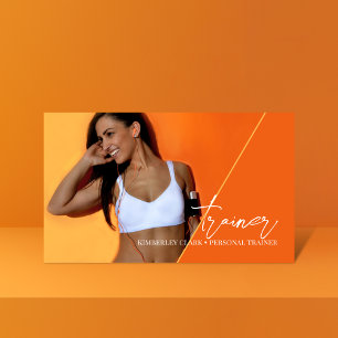 Vertical Orange   Personal Trainer QR Code Photo Business Card