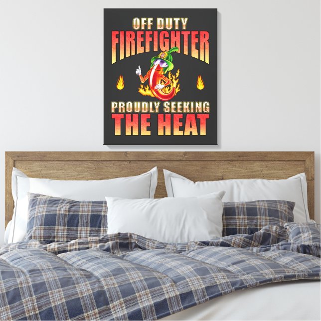 Vertical Orientation Firefighting Chilli Character Canvas Print (Insitu(Bedroom))