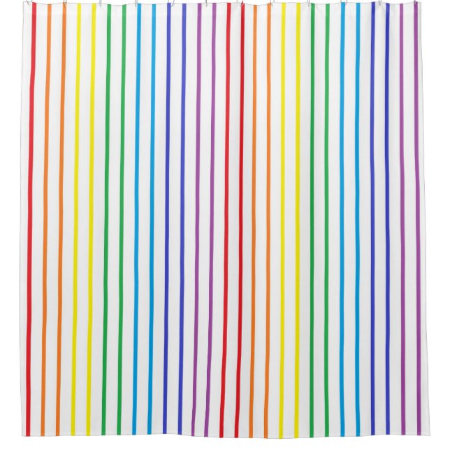Vertical Outlined Rainbow Stripes Shower Curtain (Front)