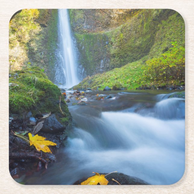 Vertical panorama view of Tunnel Falls Square Paper Coaster (Front)