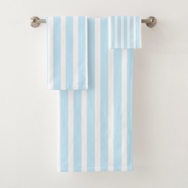 Vertical Pastel Blue and White Stripes Bath Towel Set (Insitu)