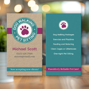 Vertical Pet Sitting Pawprint Business Card