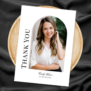 Vertical photo arch white Graduation Thank You Card