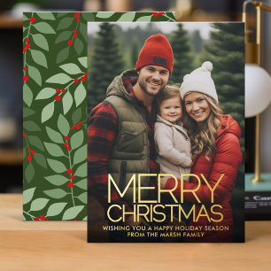 Vertical Photo botanical Merry Christmas - gold