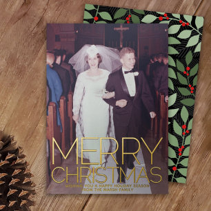 Vertical Photo botanical Merry Christmas - gold