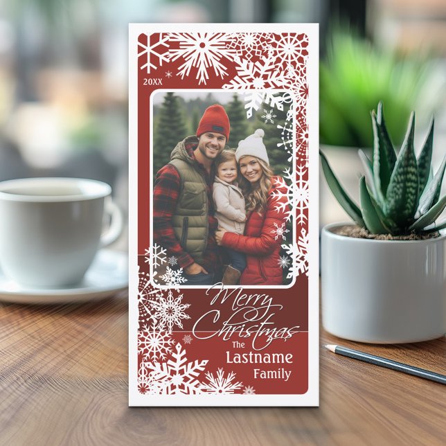 Vertical Photo - Let It Snow - Burgundy Holiday Card (Classic Christmas Photo Card)