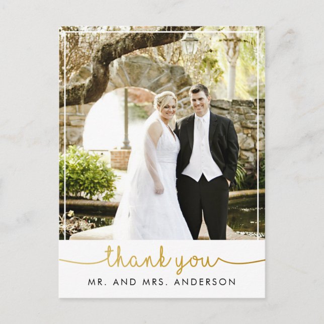 vertical photo wedding thank you hand lettering postcard (Front)