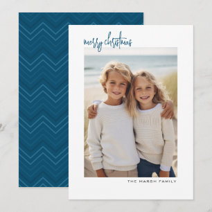 Vertical Photo - white border minimal - blue back Holiday Card