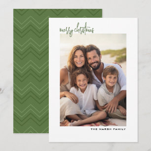 Vertical Photo - white border minimal - green back Holiday Card