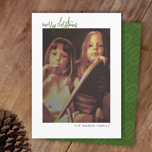 Vertical Photo - white border minimal - green back Holiday Card