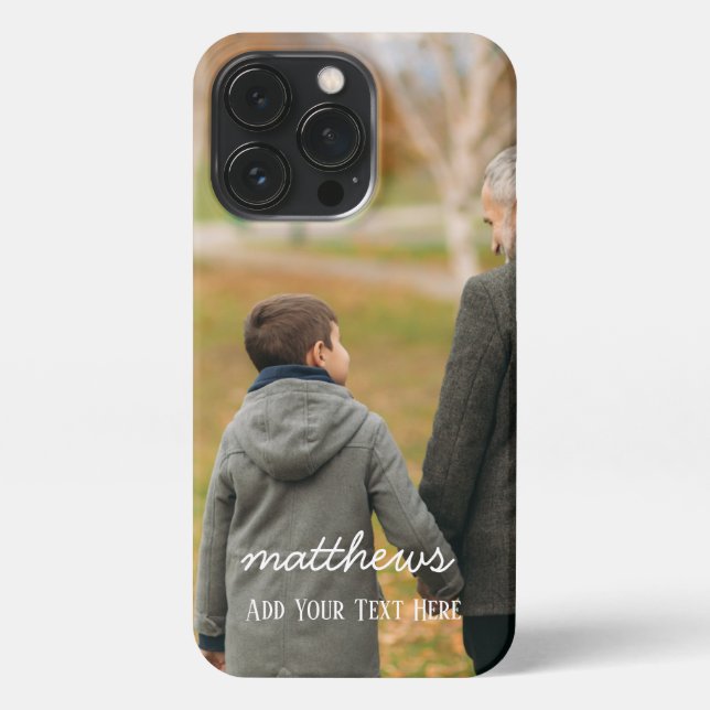 Vertical Photo with Custom Text in Trendy Script iPhone Case (Back)
