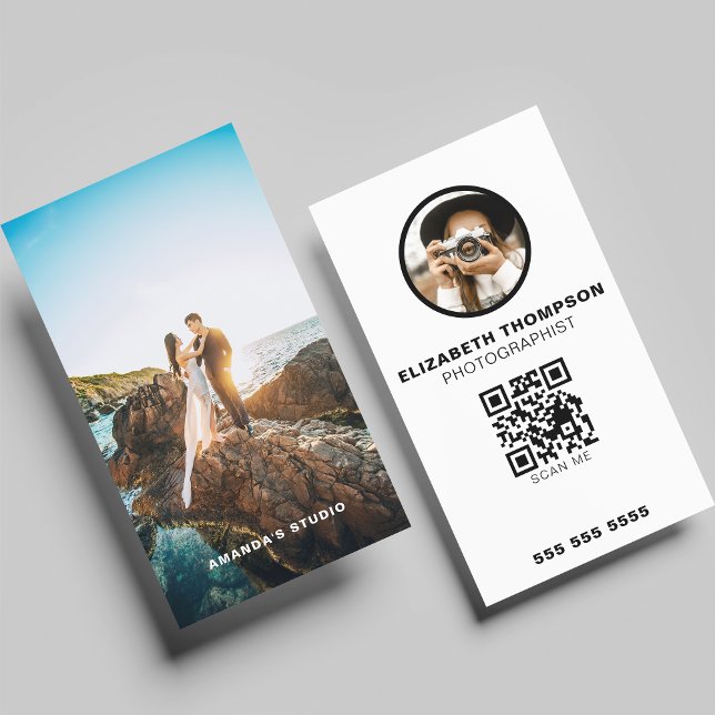 Vertical Photography Business Cards With QR Code (Creator Uploaded)