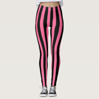 Vertical Pink and Black Stripes Leggings