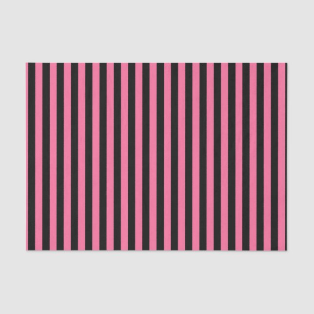 Vertical Pink and Black Stripes Tissue Paper (Front)